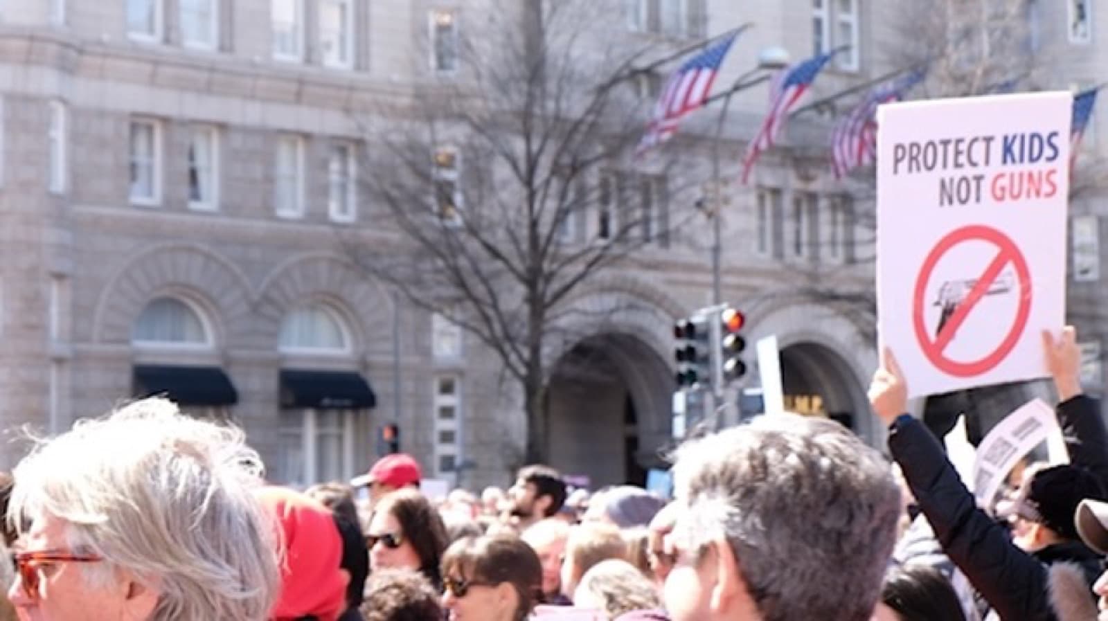 "Protect Kids Not Guns" sign held high