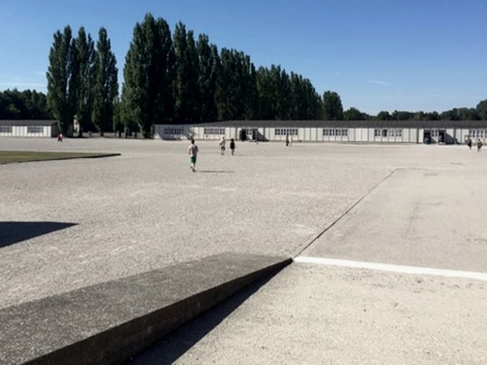Dachau Appellplatz with barracks markers