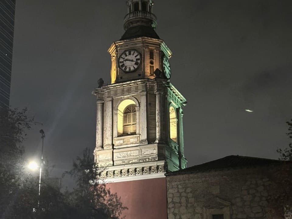 Clock tower in Santiago at night
